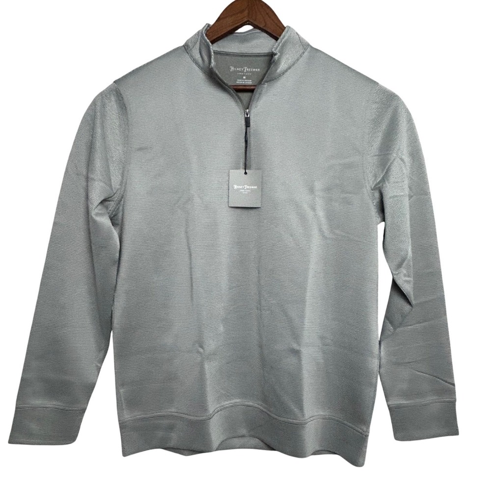 Hickey Freeman New York Mens 1/4 Zip Performance Pullover Medium Gray‎ Striped